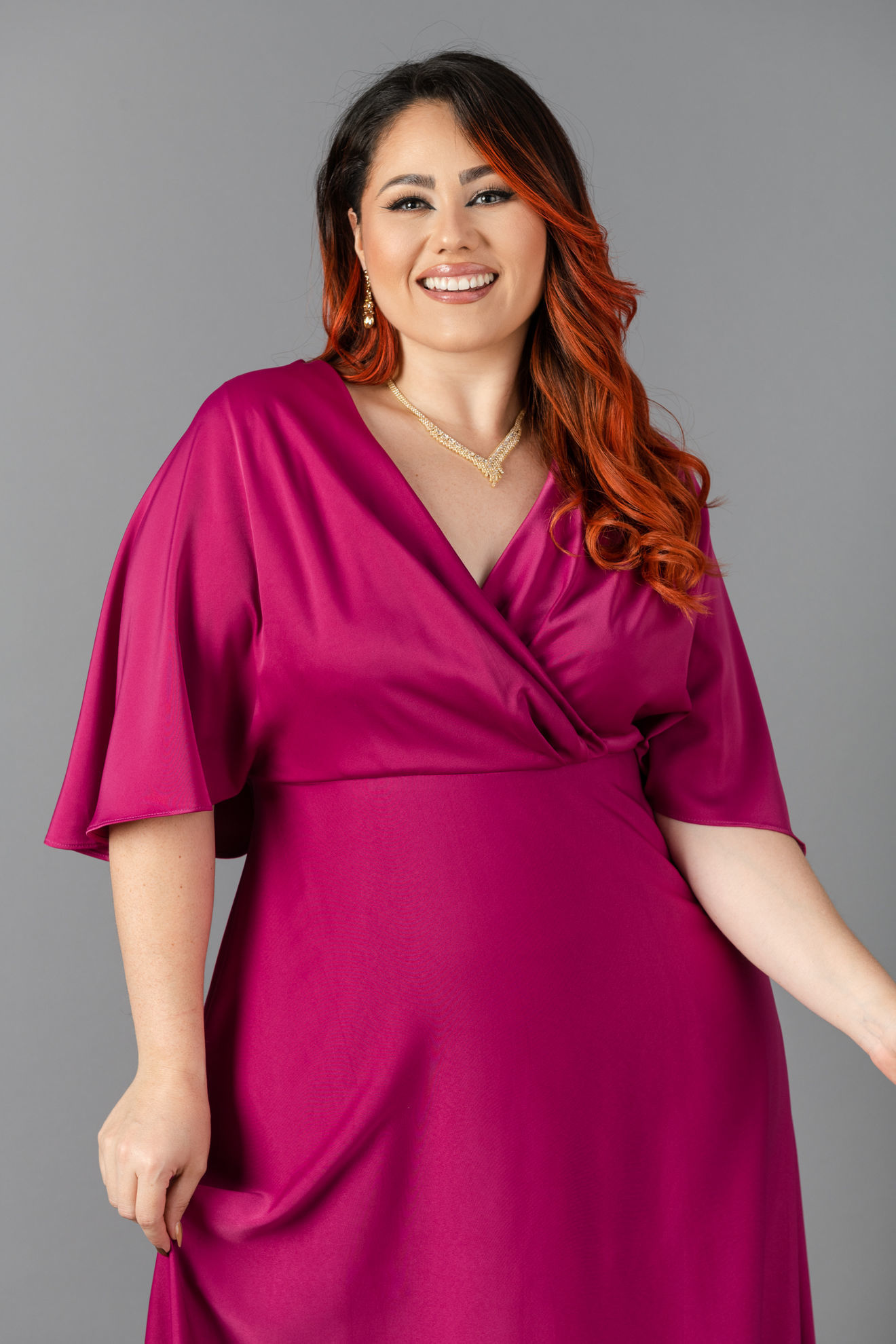 Imagen de Vestido Cuello V Mangas Talla Plus                                     (Exclusivo Pagina)