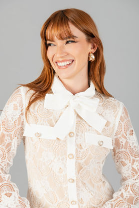 Imagen de Vestido Encaje Manga larga, lazo Cuello   (Exclusivo Pagina)