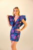 Imagen de Vestido Estampado Vuelo Mangas Escote Profundo, Tela Jacquard   (Exclusivo Pagina)