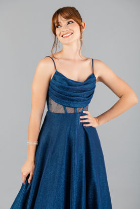 Imagen de Maxi Dress Satin Estilo Corse, Con Trasparencia y Brillo.      (Exclusivo de pagina)