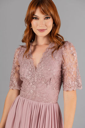 Imagen de Maxi Dress Cuello V Blusa Encaje, Falda Plisada    ( Exclusivo Pagina)