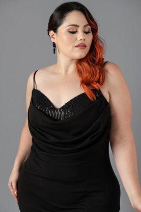 Imagen de Maxi Dress Tirantes, Detalle Lentejuelas Escote, Abertura Falda    (Exclusivo Pagina)