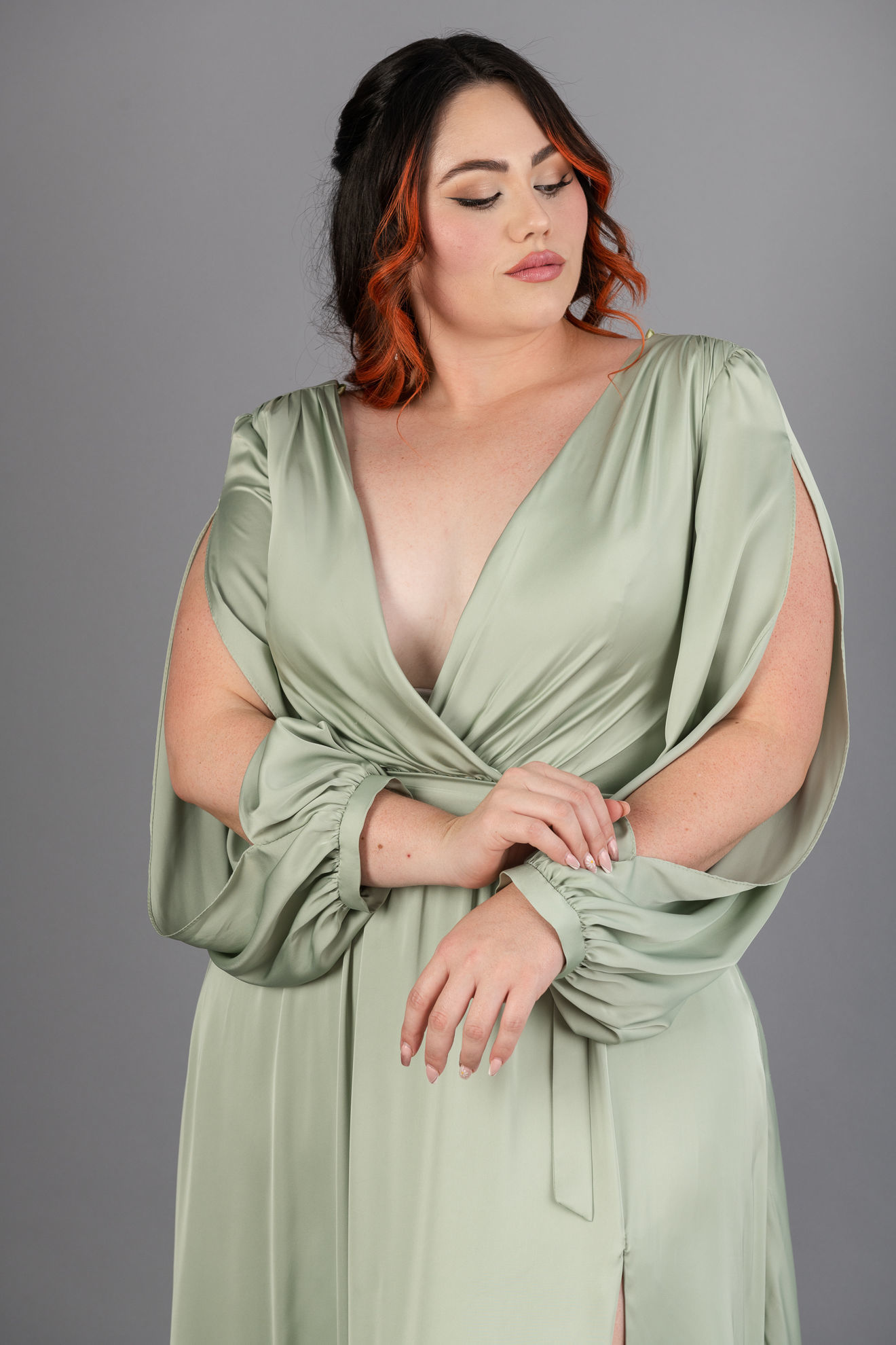 Imagen de Maxi Dress Satin Manga Larga   (Exclusivo Pagina)