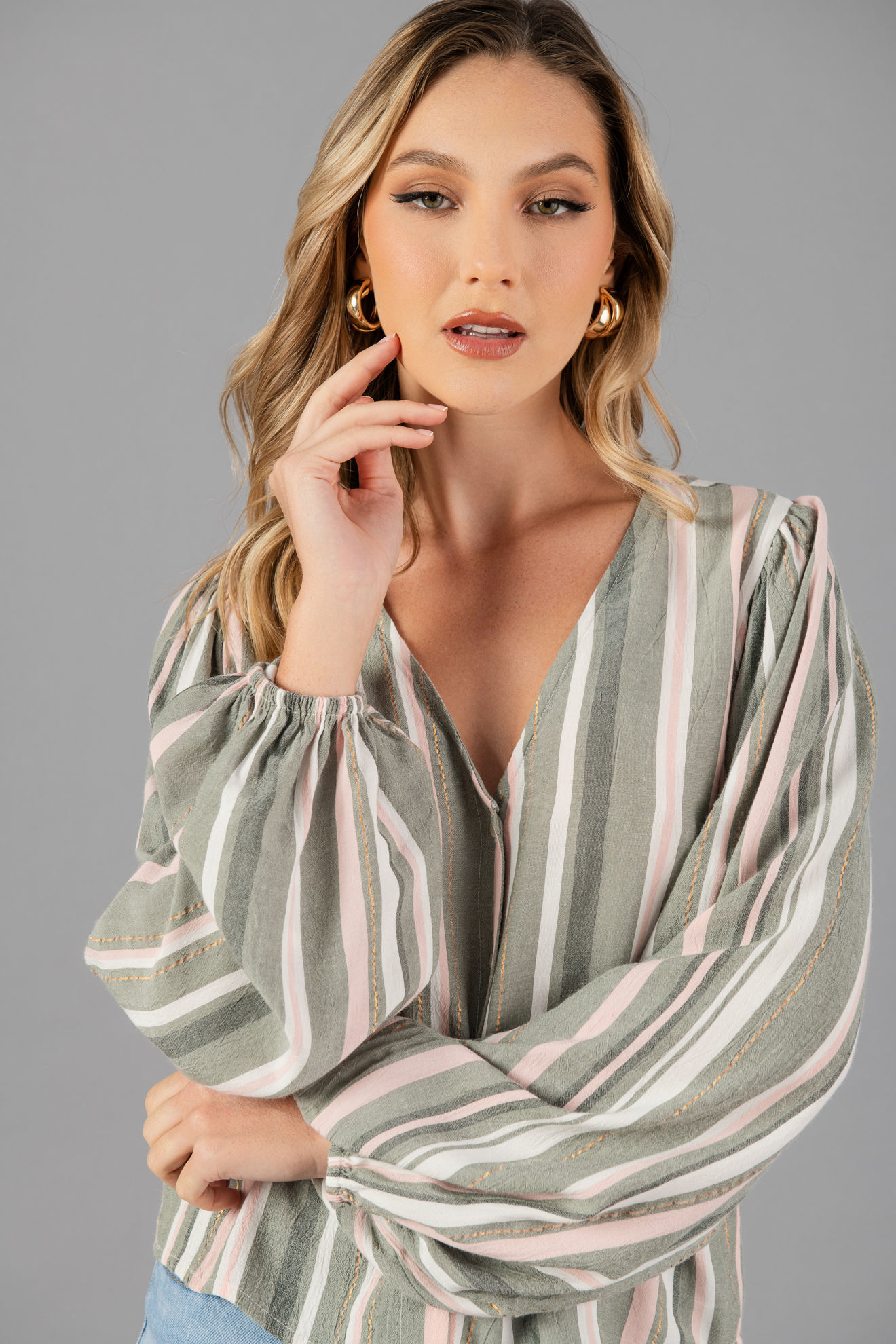 Imagen de Blusa Rayon Manga Larga Print Rayas      ( Exclusivo pagina )