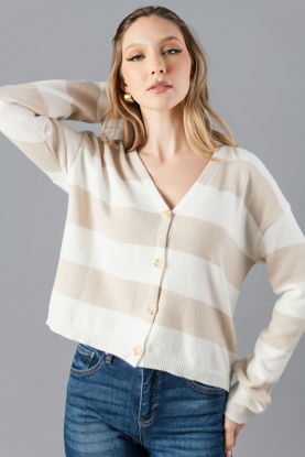 Imagen de Blusa-Sweater  Cuello V,  Rayas Botones    (Exclusivo Pagina)