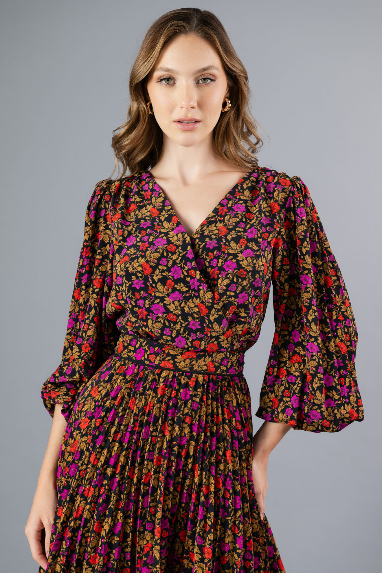 Imagen de Vestido Estampado Manga 3/4, Falda Plisada   (Exclusivo Pagina)