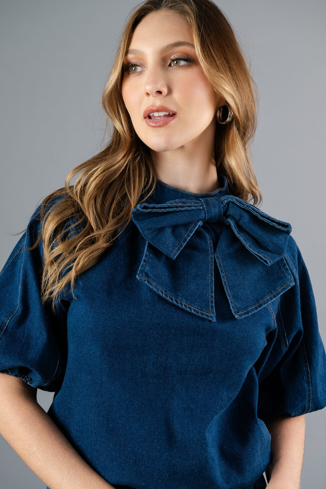 Imagen de Blusa Denim, Lazo Cuello