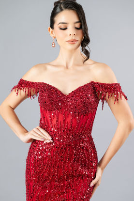 Imagen de Maxi Dress Lentejuelas, Off Shoulder, Abertura Falda