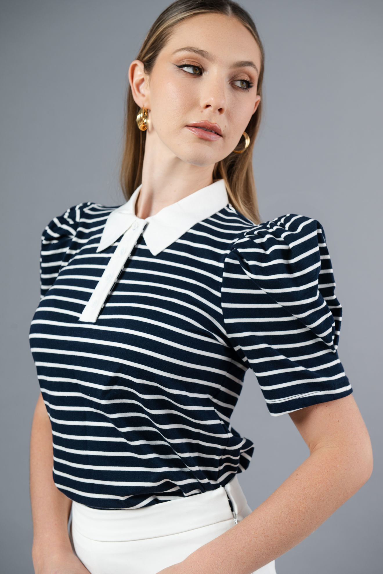 Imagen de Blusa Rayas Cuello Blanco