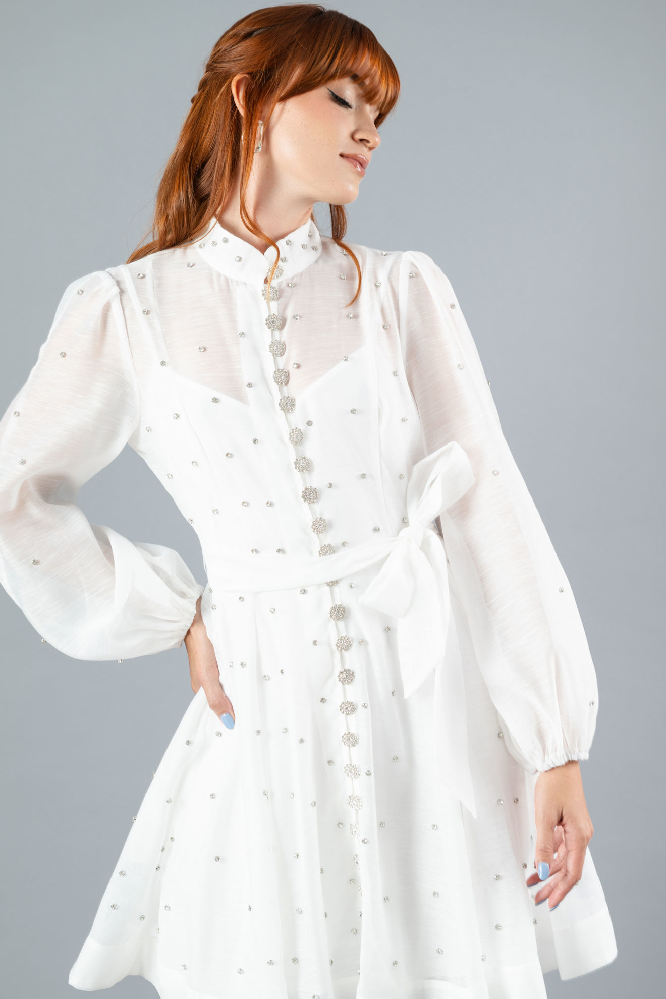 Imagen de Vestido Manga Larga Cuello Alto, Botones Decorados