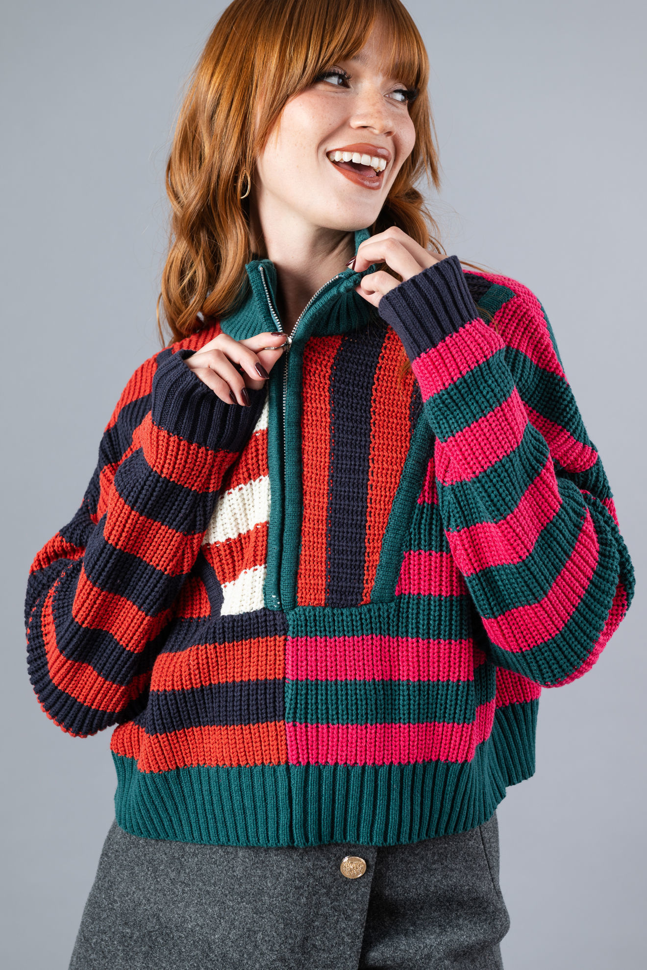 Imagen de Sweater En Rayas, Zipper Frente