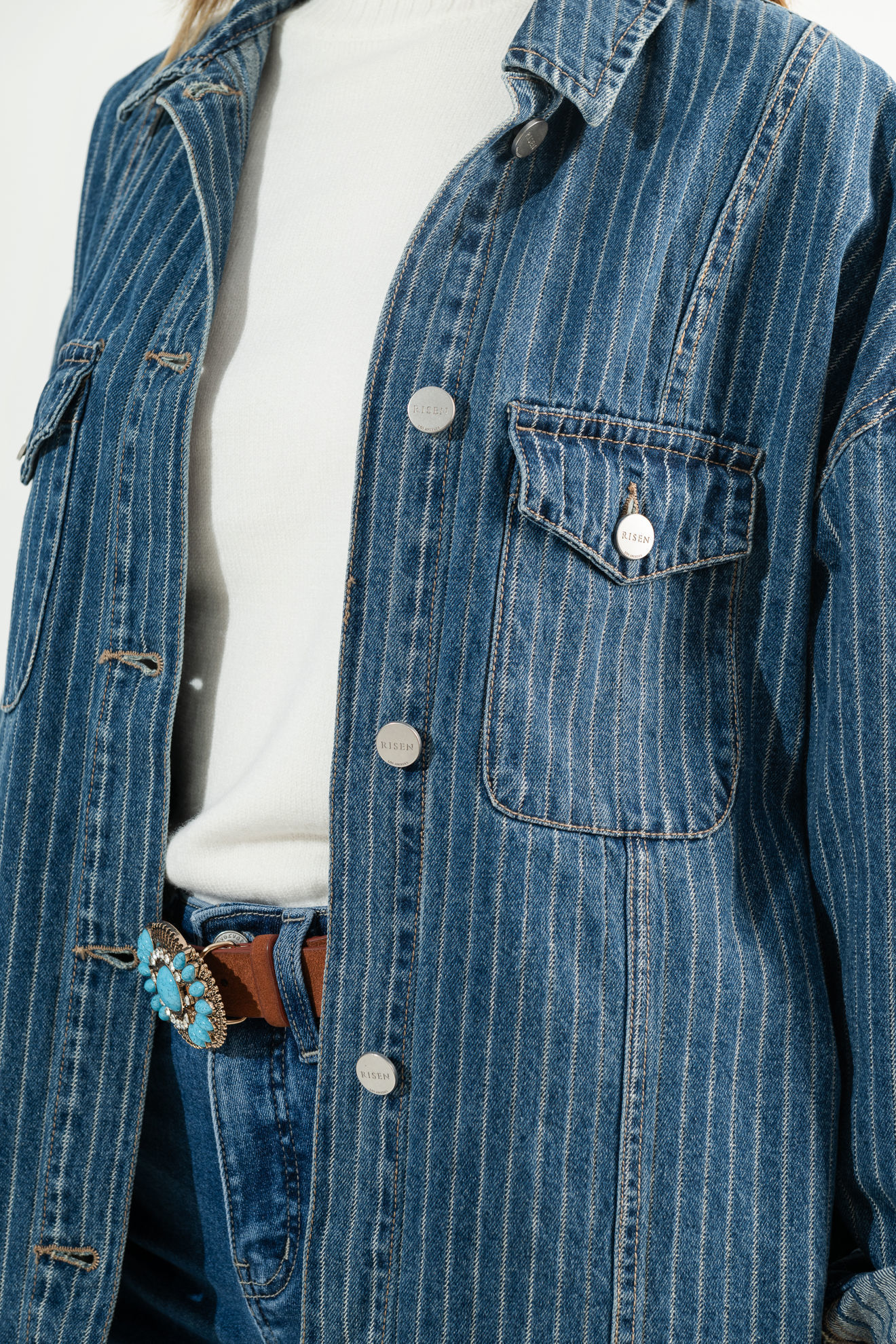 Imagen de Jacket Camisa Denim En Rayas