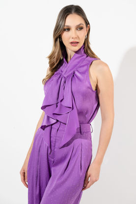 Imagen de Set Pantalon Con Brillo, Blusa Vuelo Cuello