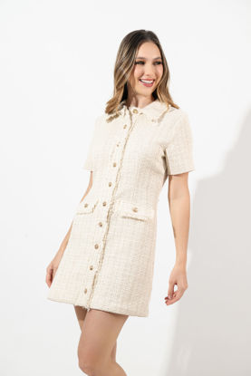 Imagen de Vestido En Tweed Manga Corta Cuello Botones Dorados