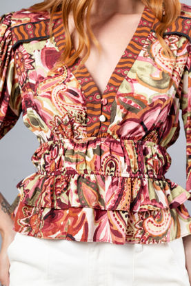 Imagen de Blusa Estampada Cuello V Manga 3 /4    ( Exclusiva Pagina)