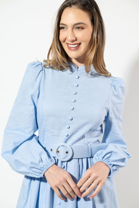 Imagen de Vestido Manga Larga Con Cinturon, Botones Decorativos