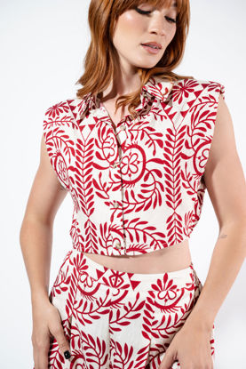 Imagen de Set Pantalon Crop Top Con Hombreras En Rayon