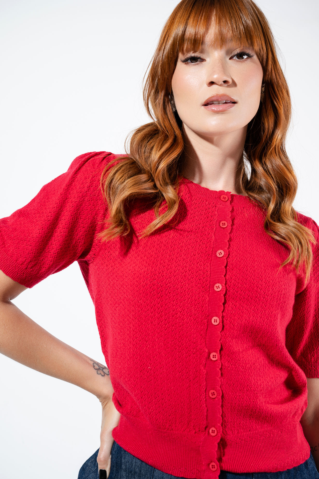 Imagen de Blusa Tejida Manga Corta Botones Frente