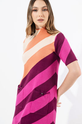 Imagen de Vestido Tejido Rayas, Cuello Alto Con Bolsillos