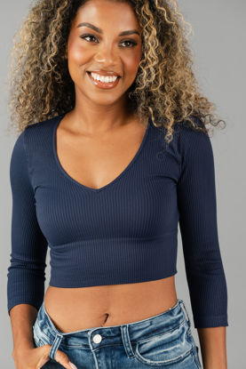 Imagen de Crop Top Manga 3/4 Cuello V     (Exclusivo Pagina)