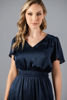 Imagen de Vestido En Satin Forrado, Cuello V Manga Corta   ( Exclusivo Pagina)