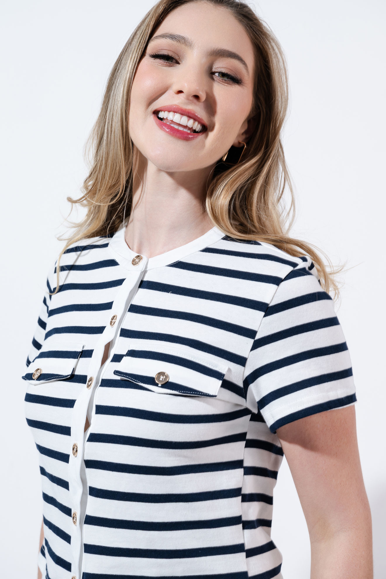 Imagen de Blusa Manga Corta Rayas Botones