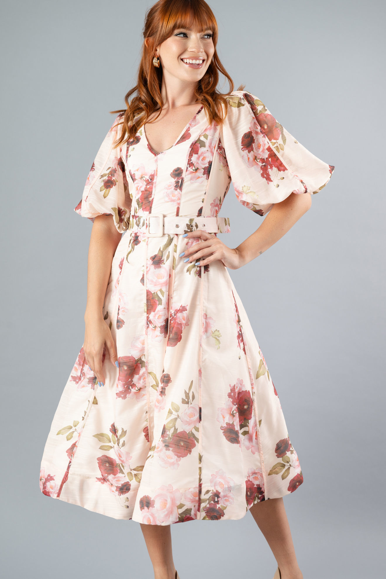 Imagen de Vestido Cuello V Print Floral Con Cinturon
