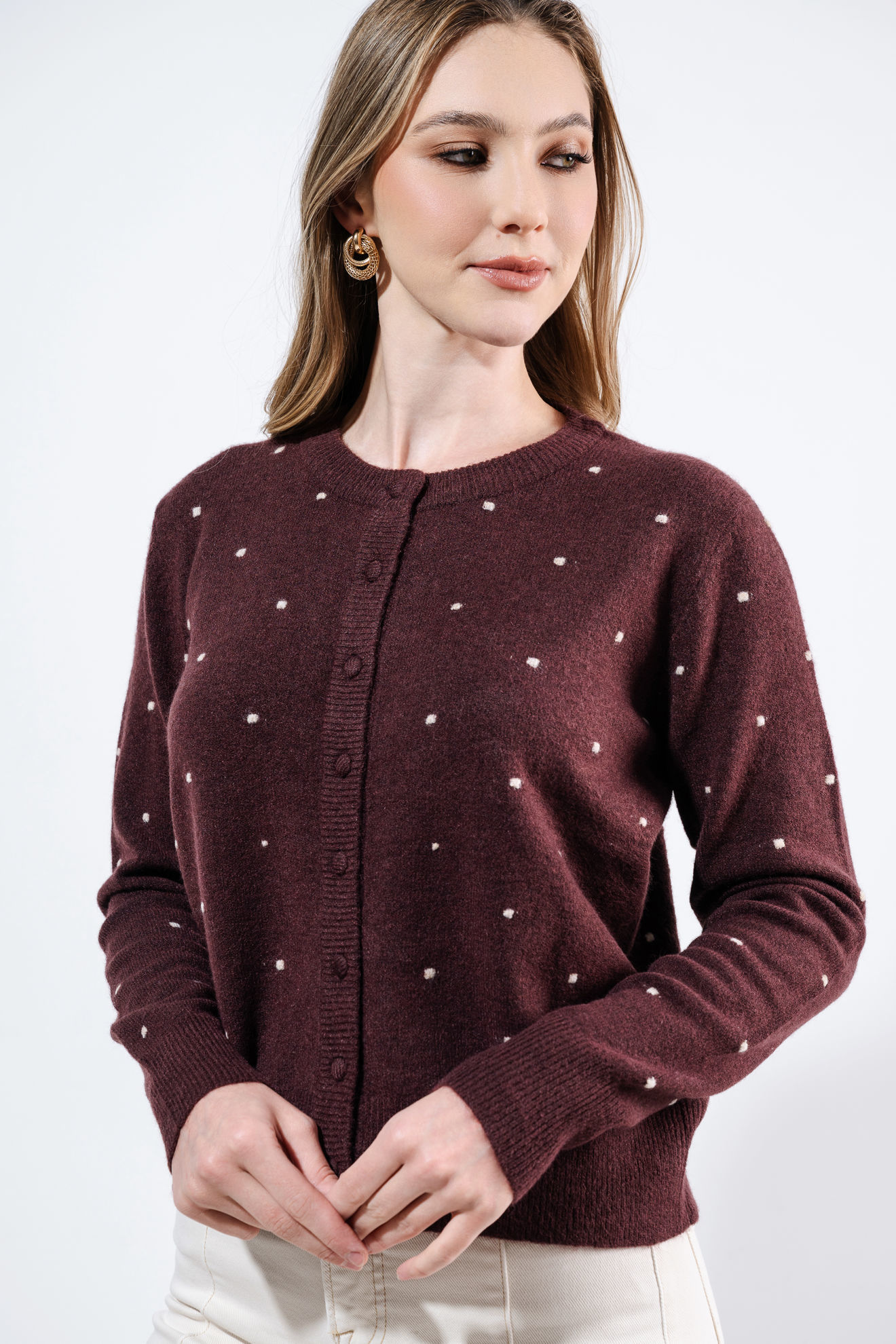 Imagen de Sweater Botones Frente Cuello Redondo, Print Lunares