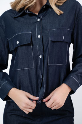 Imagen de Camisera Denim Bolsillos Parche, Detalle Costura Blanca Decorativa