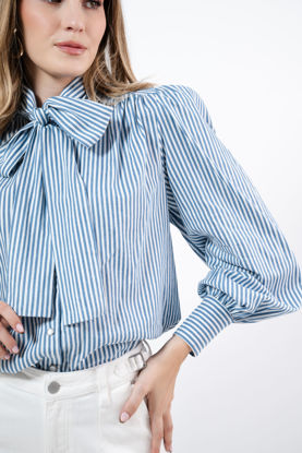 Imagen de Blusa En Rayas Manga Larga Lazo Cuello