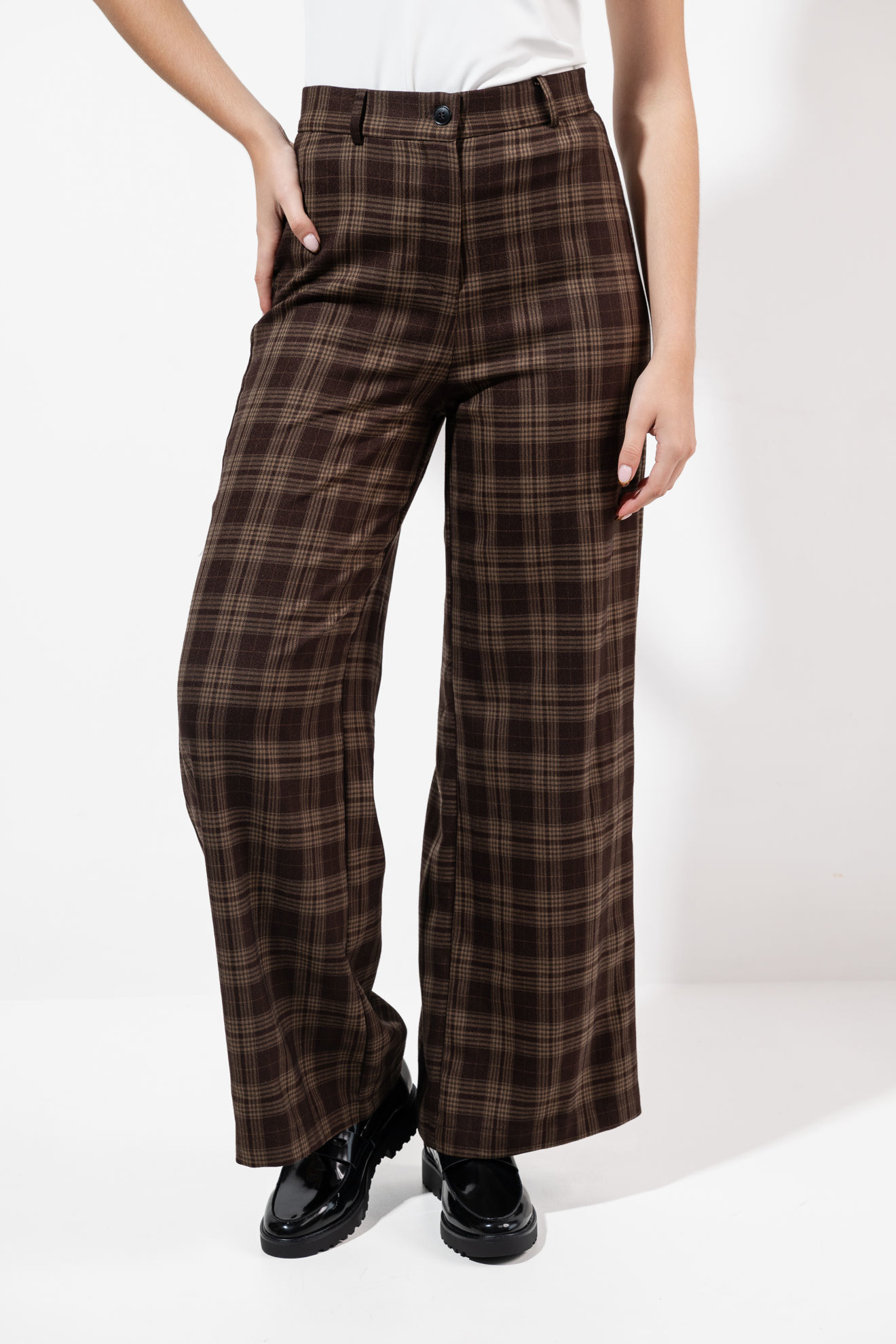 Imagen de Pantalon Pierna Recta Pretina Alta, Print Cuadros
